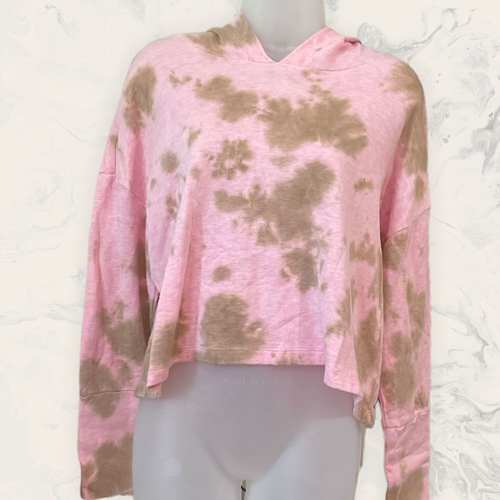 Chaser Cashmere Blend Tie Dye Cropped Hoodie Pullover-  Size XS - Mojtie Pink Ol